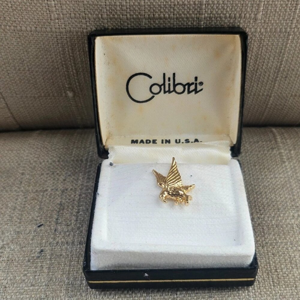Vintage Colibri Eagle Pin Gold Tone Pin Jacket Brooch Made in USA come in box